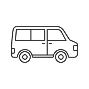 Minibus linear icon. Thin line illustration. Minivan. Family car. Contour symbol. Vector isolated outline drawing